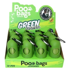 Portabolsas para perro verde con mosquetón de acero