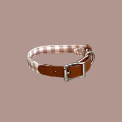 Collar para perro de cuero Tan Plaid