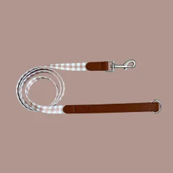 Correa para perro de cuero Poppy + Ted Tan Plaid